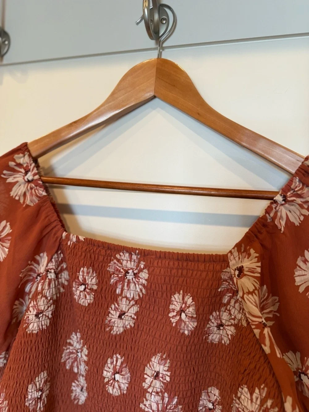 Madewell Re)sourced Georgette Lucie Puff-Sleeve Smocked Bodice Top Medium